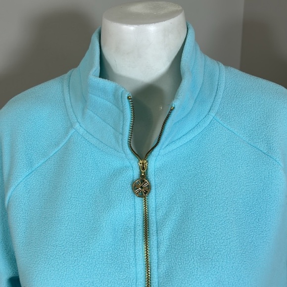 LILLY PULITZER Edgewater Popover Top Blue Polartec Fleece Quarter Zip Sz M - Picture 3 of 11